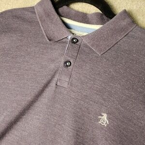 Original Penguin Men's Short Sleeve Heathered Purple Polo Shirt Embroidered Long